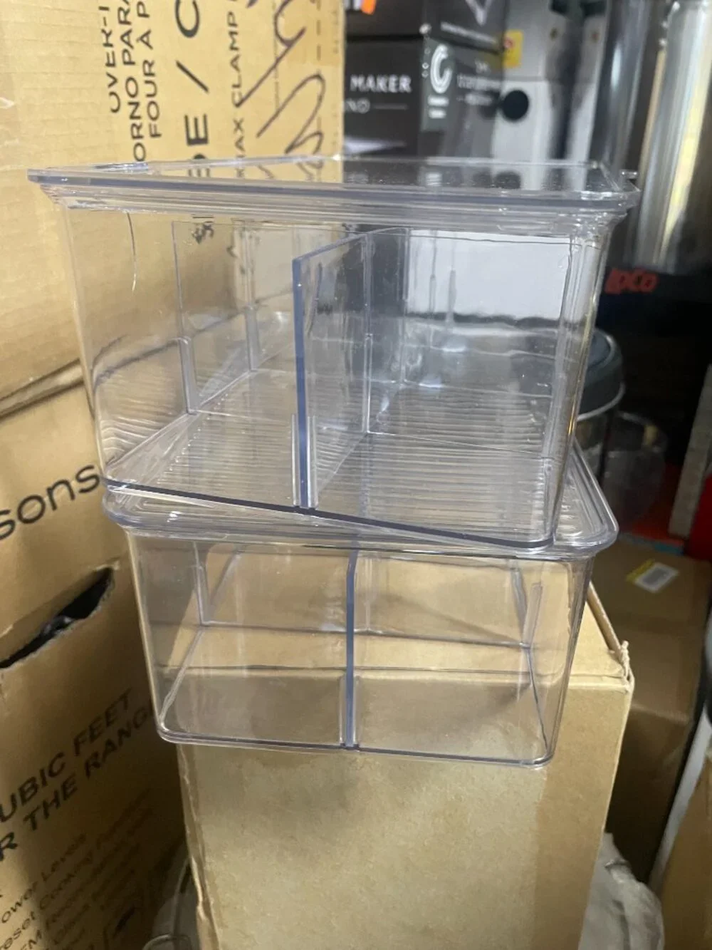 2 Pack Clear Plastic Storage Bins and Lids for Fridge and Pantry Stackable Organ